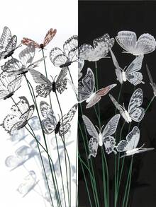 12/24 Pcs Black & White Butterfly Garden Stakes, Waterproof PVC Artificial Butterflies For Wedding Decor, Home Vase Decoration - Multicolor - View 2