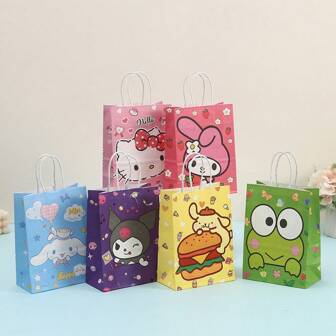 Sanrio Sacs-cadeaux pour la fête à thème Hello chat, My Melody, Kuromi et Cinnamoroll. Fournitures de fête / Sacs à bonbons de bande dessinée, sacs fourre-tout, sacs-cadeaux en papier. paquets de faveurs pour anniversaire, décorations de fête.