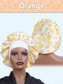 1PC Printed Animal Fruits Casual Cute Satin Hair Bonnet Wide Brimmed Elastic Band Splicing Sigle Layer Sleeping Night Caps For Women Hair Care Hats Curly Bonnet