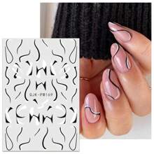 6 Pieces Of Black And White Hot Stamping Simple Geometric Lines French Nail Art Stickers Disposable Self-Adhesive Backing Adhesive Women DIY Art Decoration Accessories Nail Stickers