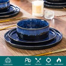 vancasso 12 Pieces Kitchen Dinnerware Set, Blue Set, Stoneware Dinnerware, Plate And Straight Edge Bowl Set For 4 Person - Blue - View 4