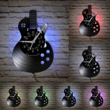 Vintage Rock Guitar Vinyl Record Wall Clock, Retro Music Black Clock, Bedroom Home Decor, Ideal Gift For Guitar Masters And Players