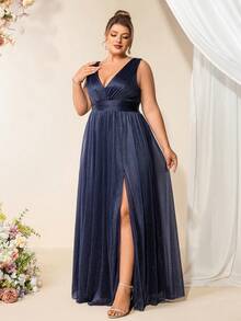 Summer Plus Size Elegant Chiffon V Neck Sleeveless Bridesmaid Dresses For Women,Prom Gown, Wedding Guest Dress For Wedding, Graduation, Dinner - Navy Blue - View 5