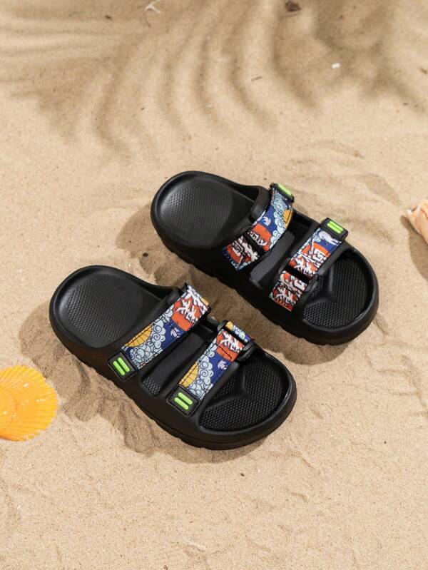 1 par de sandalias deslizantes para niños/niñas pequeños de EVA para exterior, zapatos de playa de suela suave antideslizante, casual de moda para verano