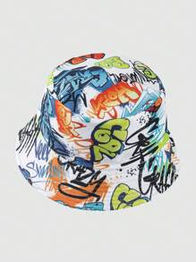 1pc Unisex Fashion Hip Hop 90s 80s Geometric Graffiti Vintage Street Style Reversible Bucket Hat, Versatile For Casual & Commuting