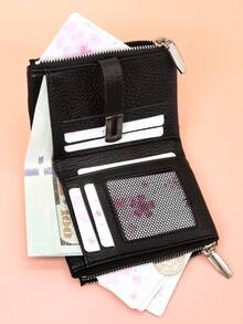 Women's Short Wallet, Soft PU Leather, Solid Color, Fashion Patchwork , Sophisticated Snap Closure, Large Capacity Multi-Card Slots, Functional Card Holder & Coin Purse, Compact & Lightweight, Suitable For Holiday Gifts - Black - View 7