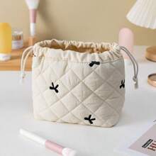 Drawstring Cosmetic Bag With Embossed Print, Large Capacity Drawstring Cosmetic Bag, Multifunctional Storage Bag. Hygiene Bag, Coin Purse, Square Cosmetic Bag, Large Capacity Cosmetic Bag, Large Capacity Travel, Christmas Gift, Skin Care Bag