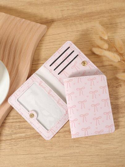 Pink Bow & Heart Pattern Mini Wallet, Fashion Minimalist Card Holder, Slim Lightweight Portable, Can Hold Cash, ID, Credit Cards, Coins, Suitable As Birthday, Anniversary Gift For Lover, Women, Girls, Teens, College Students, Men