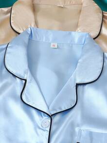 3pcs/Set Women Solid Satin Short Sleeve Button Lapel Top And Bowknot Shorts Pajamas Set, Comfortable For Home Wear - Nhiều màu - Xem 3