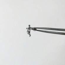 Rhinestone Cross Earrings, Titanium Steel Dragon Claw & Horse Shoe Shaped Earrings, Pale Blue Ear Cartilage Piercing Studs - Silver - View 2