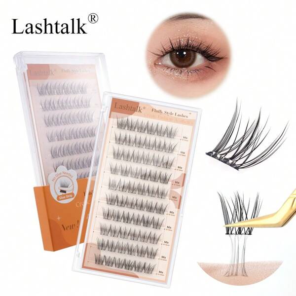 Lashtalk 1 boîte Lashtalk Style Fluffy Faux Cils DIY Auto-adhésifs Naturels en Grappes 60 Grappes Sans Colle Ni Démaquillant Pression en Une Étape Pré-Collés Auto-adhésifs 0.07 C Boucle Mixte 10-13mm