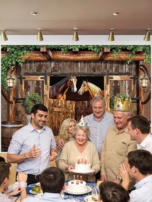 1 件西部牛仔马厩门摄影背景狂野西部棕色木制农舍派对横幅 59.1 * 39.4/82.7 * 59.1/106.3 * 70.9 英寸复古草堆轮绿叶照片背景新生儿淋浴生日婚礼装饰用品 - 彩色 - 查看 9