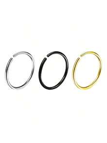 1/3 piezas Pequeños aros de nariz circulares para mujeres, joyas de piercing de nariz con aros de oro de 14K, aretes de aro de nariz falsa perforada con estilo punk, pequeños aros de septo, cartílago y trago - Multicolor - Ver 8
