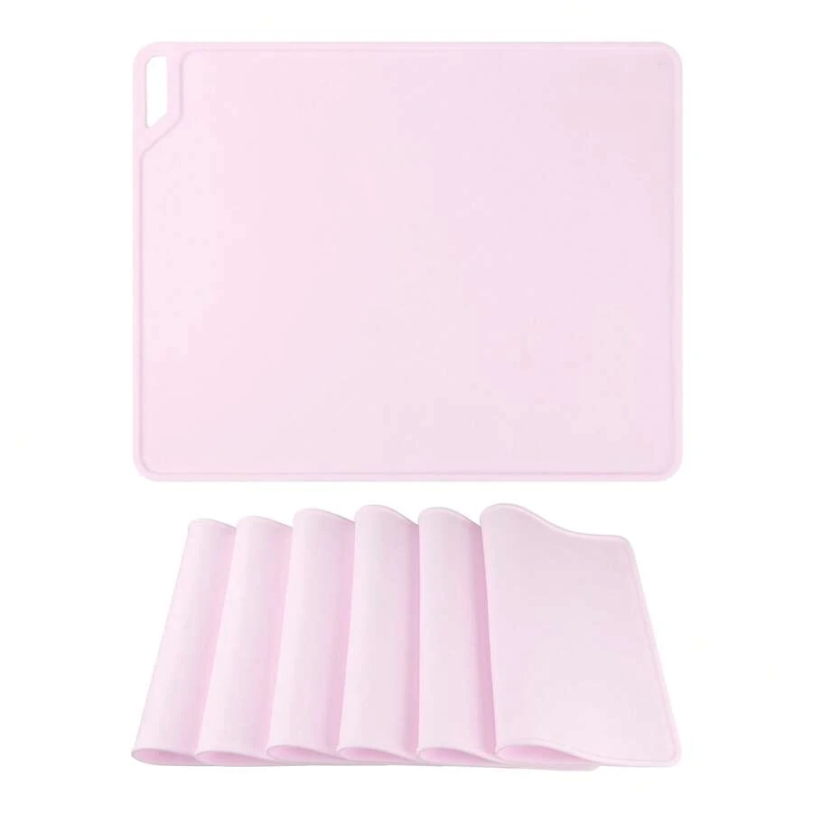 Placemat Set Of 6 Silicone Placemats For Kitchen Dining Table Decor, Washable Table Placemats Wipeable Table Mat - Pink - View 1