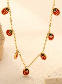 1 pieza Collar de acero inoxidable dorado con forma de escarabajo lindo, accesorio de moda para mujer, estilo bohemio vintage, joya de regalo para fiestas