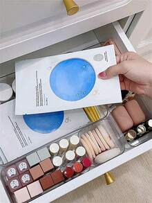 1/2/4/5/6/7 Pcs Transparent Drawer Organizer Boxes, Makeup Storage Boxes, Kitchen Utensils, Snacks, School Supplies, Drawer Divider Organizers, Desktop Organizers, Convenient For Storing Face Masks, Lipsticks, Perfumes, Makeup Brushes, Eyeshadows, Skincare Products, Stationery, Room Decor, Home Decor, Bathroom Decor, Vanity Organizers. (Pure White, Mixed With Beige Fuzz) - Clear - View 3