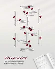 VASAGLE - Estantería de 6 Niveles de Altura, Estante de exhibición, Soporte para Plantas, 11.8 x 31.5 x 70.9 Pulgadas, Vidrio Templado, para Estudio, Oficina, Sala de Estar, recámara, Cocina, Oro - Dorado - Ver 6