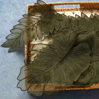 2pcs Cute Embroidered Transparent Leaf Applique Patches For Clothing & Bags Decoration