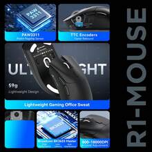 ATTACK SHARK R1 Wireless Gaming Mouse, 3-Mode Connection (2.4G/Wired/Bluetooth 5.2), 55g Lightweight Design, 18K DPI Optical Sensor, 20 Million Keystroke Lifespan, Ergonomic Design, Compatible With PC/Laptop/Windows System - Multicolor - View 4