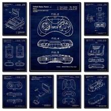 1 peça/3 peças pôsteres de artes de parede, projeto de controle de jogo vintage, patente, pôster de jogo legal, pintura em tela, arte de parede, adequada para sala de estar, decoração de sala de jogos familiar, sem moldura/emoldurada