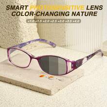 3pcs Set New Photochromic Reading Glasses, Fashion Smart Color Changing Lenses, Floral Print Ultralight Frame, Hollow Design Reading Glasses, Lightweight Women Photochromic Readers For Outdoor Use - Black+Purple+Brown - View 6
