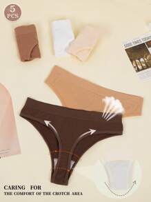 5 Stück nahtlose Stringtangas, mittlere Taille, Maillardfarben, Damen Höschen mit hoher Elastizität, angenehm und atmungsaktiv, Damen Unterwäsche