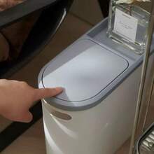 1pc Creative Slit Trash Can, Bathroom Garbage Can With Pedal Press Lid, Minimalist Paper Basket, Large Capacity, Household Cleaning Essentials Home Bathroom Decor Bathroom Organizer Summer Back To School - Multicolor - View 4