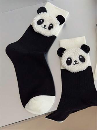 1 Pair Kids/Youth Panda Head Handmade Label Cute & Comfortable Low Cut/Half Crew Socks