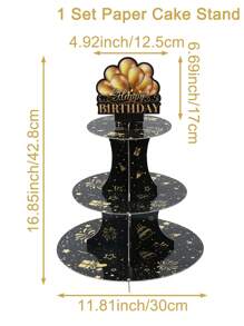 1Set 3 Tiers Black Golden Birthday Cupcake Cake Stand,Happy Birthday Theme Birthday Party Decoration Cake Stand Holder Cardboard Tray,Cupcake Tower Dessert Display Holder, Birthday BabyShower Party Supplies,Birthday Celebration Table Centrepiece DIY Cake Decorating Supplies,Birthday Party Favors