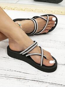 女士黑色户外夏季拖鞋凉鞋、平底拖鞋