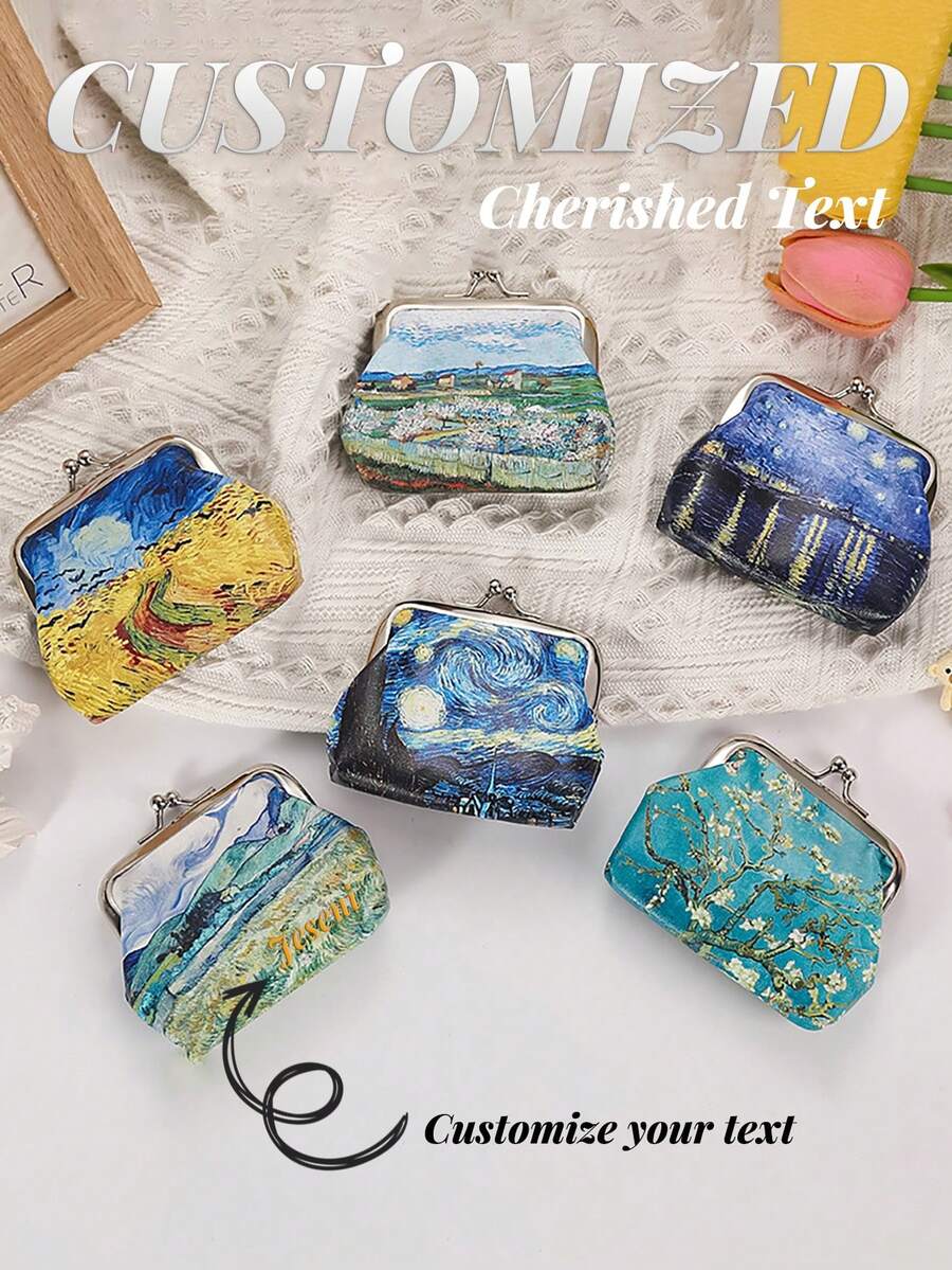 1PC Oil Painting Custom Monogrammed Coin Purse Buckle Personalized Card Case Wedding Holiday Party Favors For Women Wallet Mini Wallet Purse Wallet Coin Wallet - Multicolor - View 1