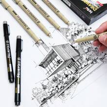 Set de 6 bolígrafos de punta fina negros en miniatura, bolígrafos de múltiples tamaños de línea para dibujos, ilustraciones, bocetos, animación, de vuelta a la escuela