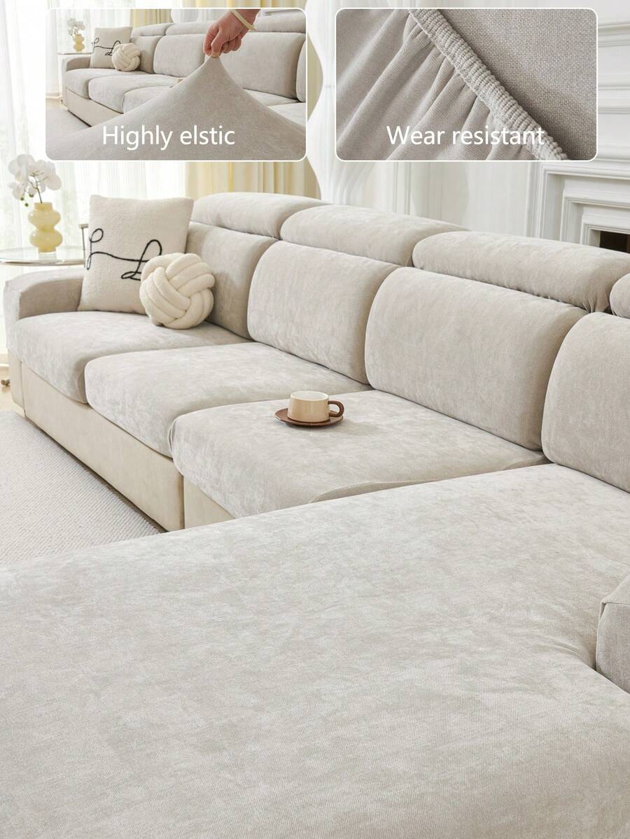 1件装弹力沙发套，防滑全覆盖沙发座套，400克高克重雪尼尔面料，四季皆宜，可机洗，防尘，宠物友好，适用于卧室、办公室、客厅组合空间以及L型沙发和1/2/3/4座沙发套