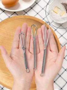 1pc/3pcs(S+M+L) Mini Stainless Steel Egg Whisk, Classic Egg Beater For Kitchen - Silver - View 1