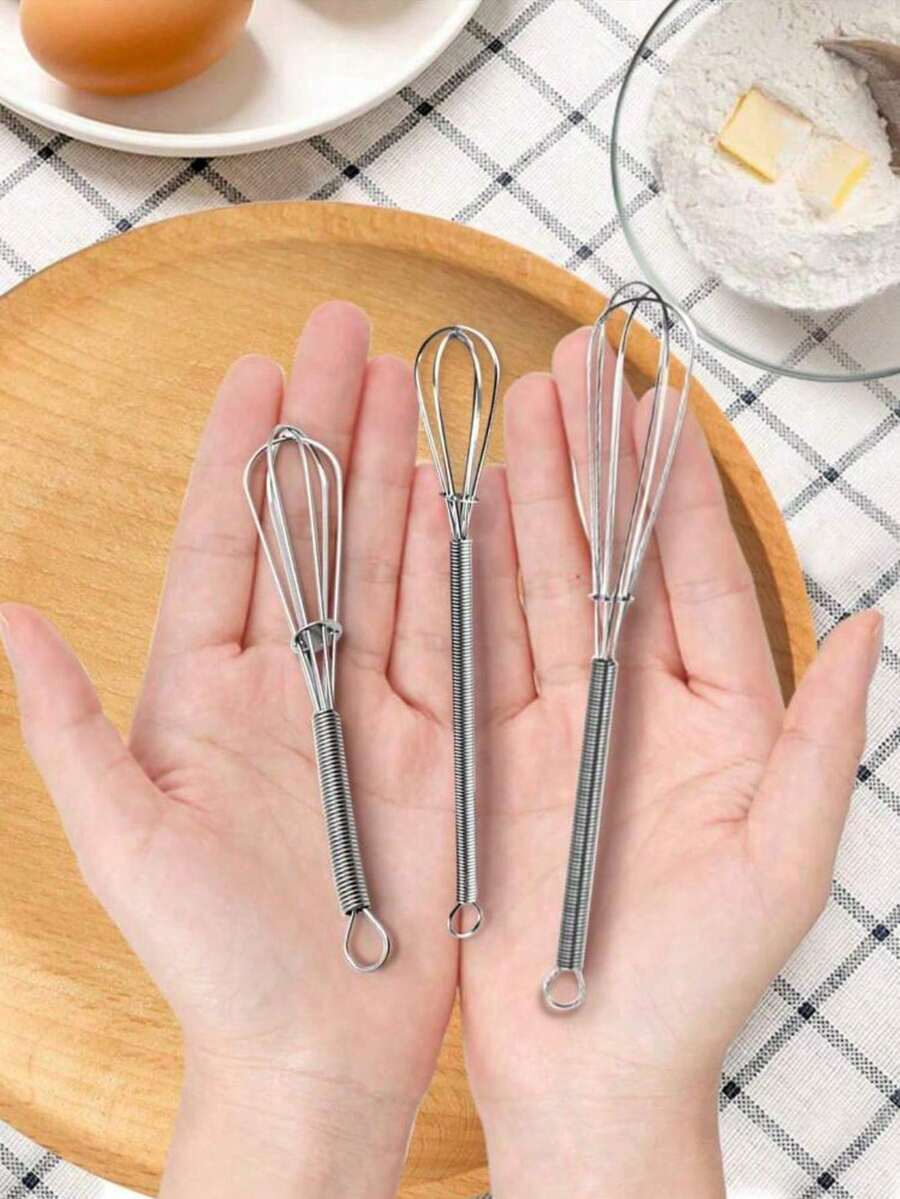 1pc/3pcs(S+M+L) Mini Stainless Steel Egg Whisk, Classic Egg Beater For Kitchen - Silver - View 1