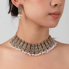 1pc Rhinestone Embellished Necklace And 1 Pair Earrings Set - Rhinestone Studded Necklace - View 5