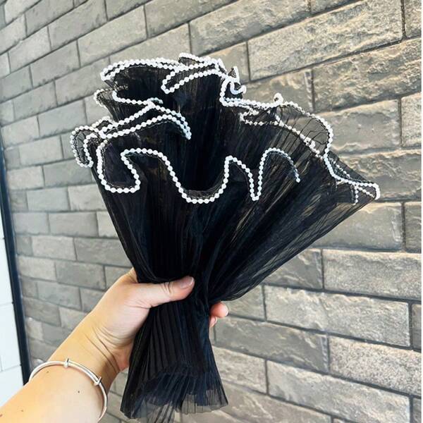 1 pieza Malla de envasado con patrón de onda de perlas falsas de un solo lado, adecuada para el Día de San Valentín, el Día de la Madre, la temporada de graduación, etc.