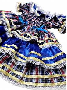 Country Dress For Children, Youth, June Festival, Traditional Square Dance, São João, Butterflies Kids - 藏蓝色 - 查看 5