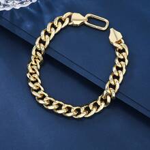 1pc 18K Gold Plated Thick Round Cuban Link Bracelet, 10mm Width, Unisex Hiphop Fashion Cuban Bracelet, Birthday/Holiday Gift Suitable For Men's Daily Wear - Yellow Gold - View 1