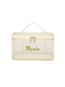 1pc Embroidery Customization Double Layer Mesh Cosmetic Bag With Zipper, Transparent Net Cosmetic Bag With Handles, Multifunctional Makeup Organizer, Lightweight And Breathable Toiletry Storage Bag, Ideal For Daily Use Or Trips,All-Purpose,Large Capacity,Versatile,Multifunction,Colorful,Cute,Adorable,Contracted,Funny,Kawaii,Y2K,Minimalist,Commuting,Business Casual,Basics,Custom,Personalized,Unique,Customized,Ideal Gifts For Him,Ideal Gifts For Her,Her,Family,Friends,Girlfriend,For Anniversaries,For Birthdays,For Holiday/ Vacation,For Outdoors/Outings/Travel/Hiking/Stadium/Sports/Climbing,For Business/Commute/Work/Office,School Supplies,Back To School,School Gift,For Office,For School,For Classroom,For Teacher Gifts,For University,For Colleague,For Dorm Rooms,For Teacher,For Boys And Girls,For Teenagers,Junior High School Students,Middle School Students,High School Senior High School Students,College Students,University Students,Freshman,Sophomore,Underclassmen