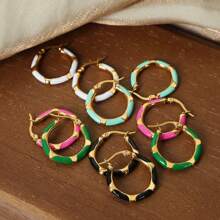 1 Pair 18K Plated Stainless Steel Dopamine Candy Color Segment Dangle Earrings For Women, French Fashionable Ins Style Suitable For Party, Dates, Work