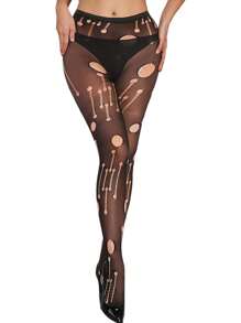 1 Paio di Autoreggenti in rete sexy per donna taglia curvy, collant a vita alta strappati, neri, taglia unica