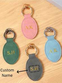 Personalized Custom Name Oval Faux Leather Lady Keychain Vintage Customized Letters Key Accessories New Simple Unisex Keyrings