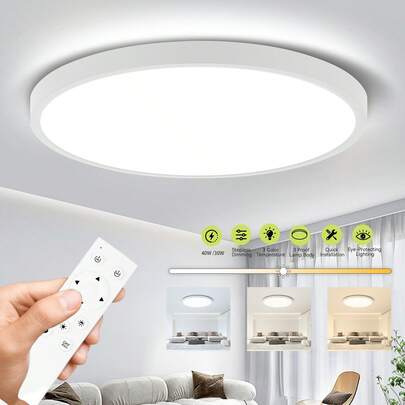 CANMEIJIA 1 件 LED 吸顶灯带遥控器，可调光 3 色变色，适用于浴室/卧室/客厅/书房/衣柜/厨房/走廊/楼梯间/小房间，根据使用要求选择合适的尺寸（30W/40W/50W）