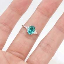 1pc Blue Oval Gemstone Inlay Ring, Suitable For Daily, Party Wear, Mother's Day Gift - Silver - View 2