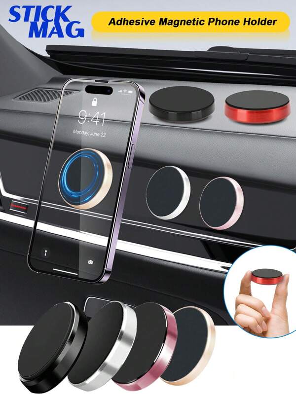 STICKMAG 360° Rotating Magnetic Universal Mobile Phone Holder, With Magnetic Function, Can Be Stably Mounted On The Car Mount. Suitable For Kitchen, Desk, Office, Fitness, Travel, Car. Aluminum Material, Waterproof, Works Perfectly With Mirrors, Plastic, Glass, Metal And Ceramics. This Handy Foldable Phone Holder Is A High-End And Popular Gift, Perfect For Loved Ones, Family And Friends.