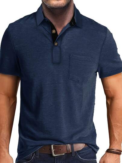 Plus Size Men's Short Sleeve Turndown Collar Pocket Polo T-Shirt, Summer