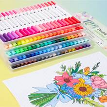 24/48/60/80/100色双头水彩笔软笔马克笔绘画美术用品学生返校办公文具用品礼物 - 彩色 - 查看 6