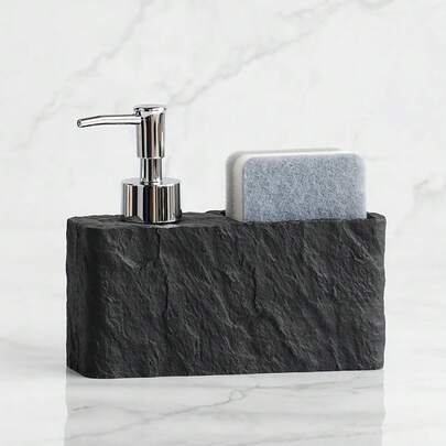 Dispenser di sapone con motivo a pietra, dispenser di sapone in resina con pompa e supporto per spugna, dispenser di sapone per piatti per il lavello della cucina, dispenser di sapone per le mani per il bagno