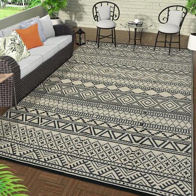 Outdoor Rug Bohemian Style Outdoor Rug Double-Sided Reversible Plastic Straw Rug Easy To Clean For Balcony Beach Deck Patio Picnic RV Camping